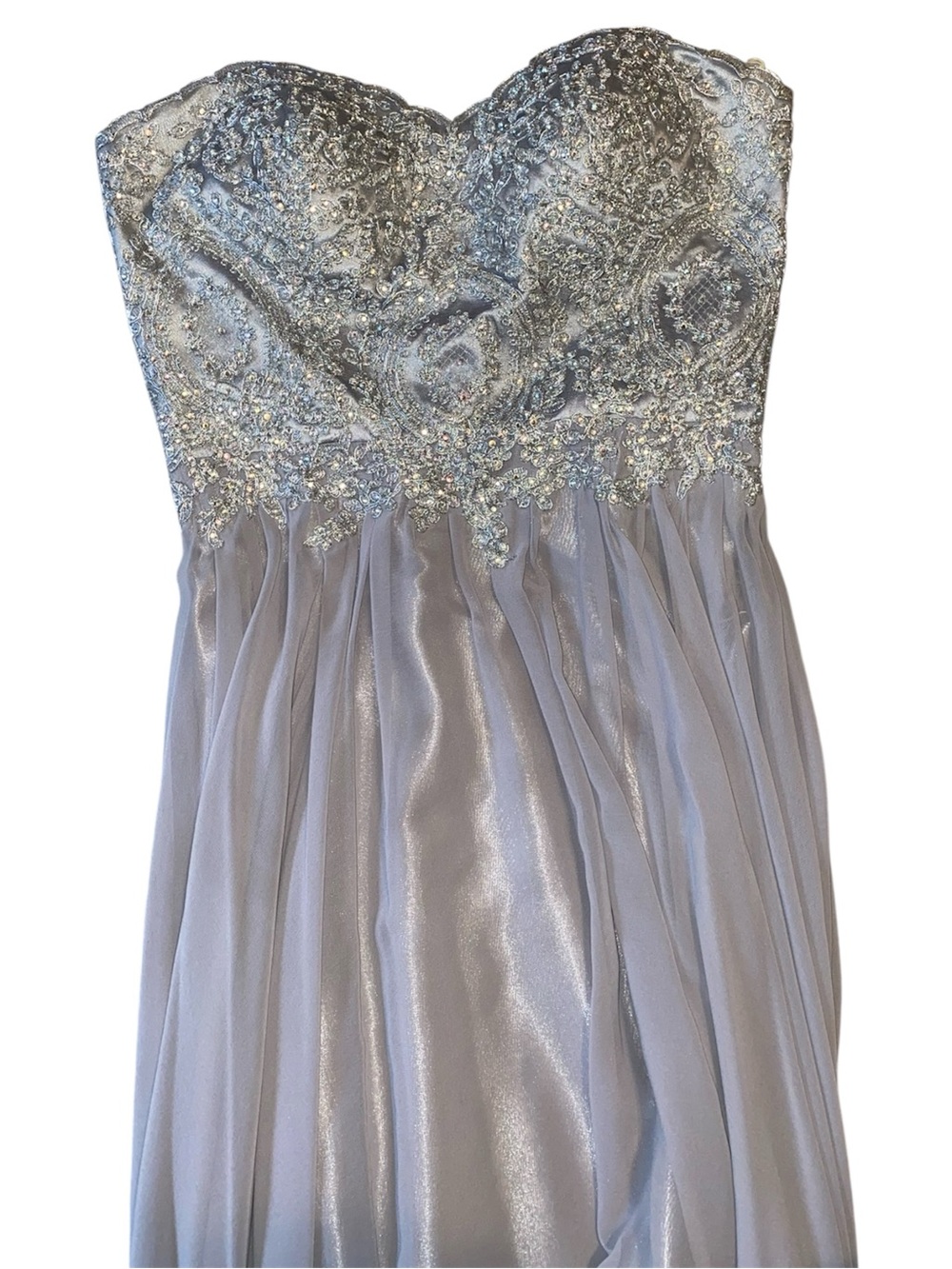 Strapless Grey-Blue Prom Evening Gown with Sweatheart Neckline and Corset Back - Picture 10 of 16